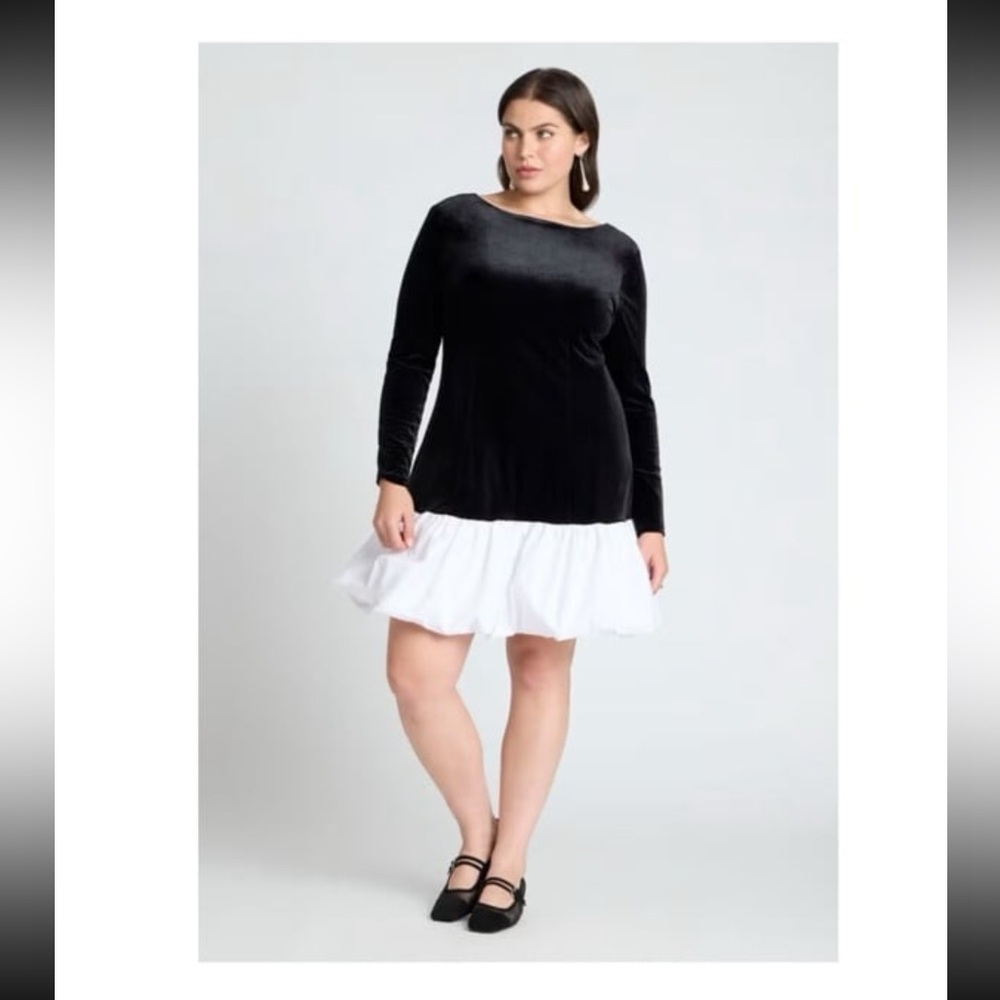 ELOQUII Elegant Black Velvet and White Velvet Dress